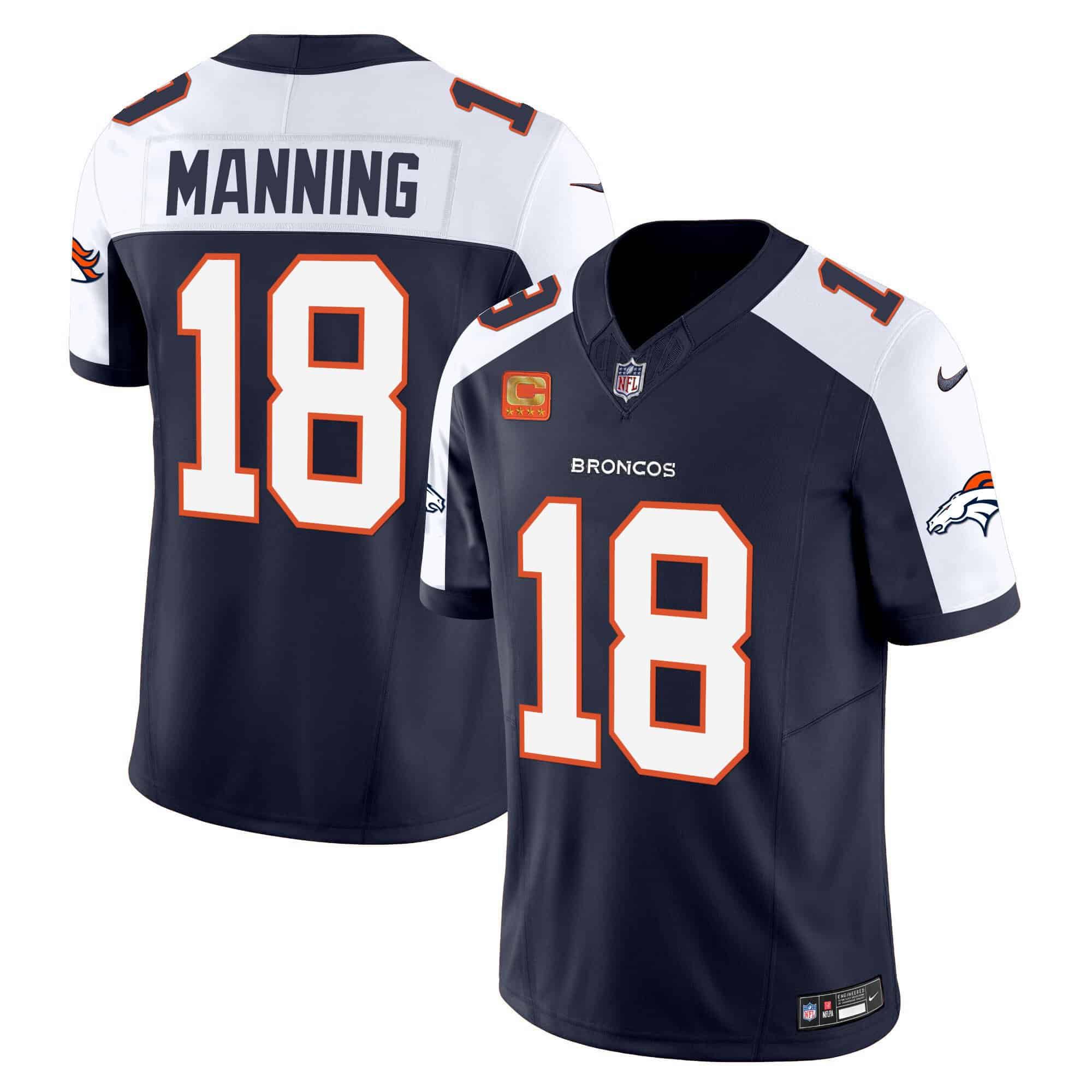 Men Denver Broncos #18 Manning Blue 2024 Nike Vapor Limited NFL Jersey style 1